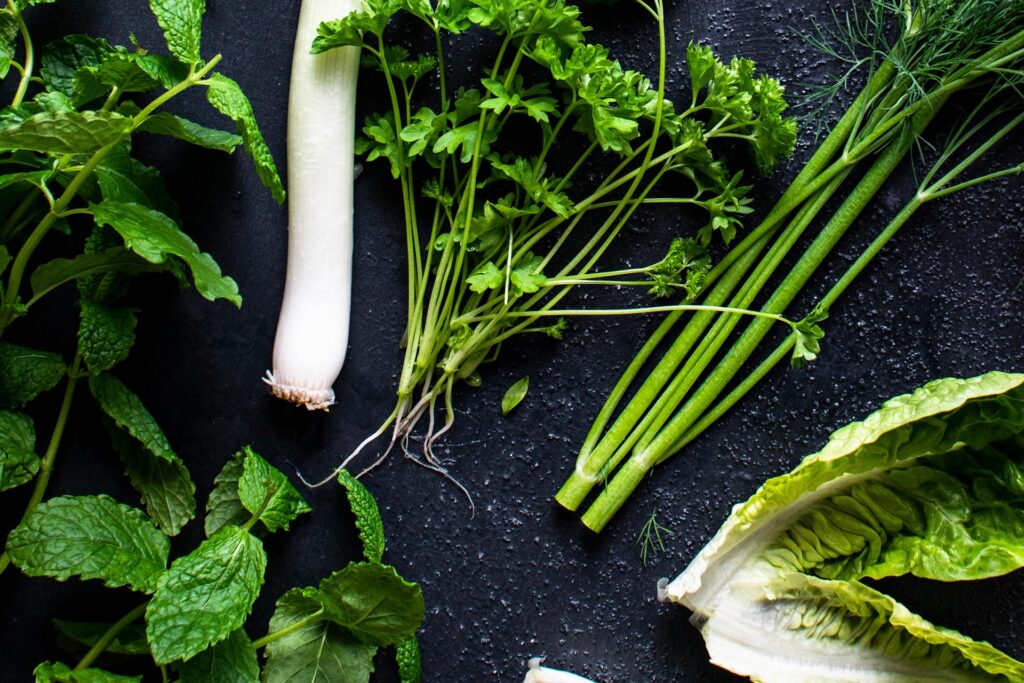 mixed green fresh organic herbs and salads